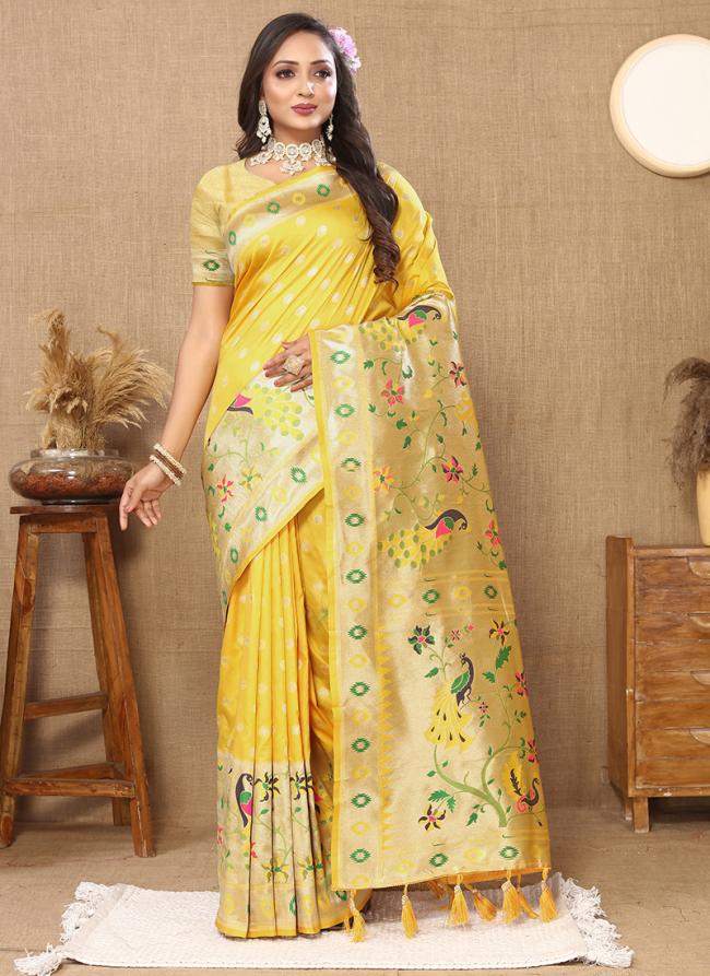 Silk Yellow Traditional Wear Paithani Saree